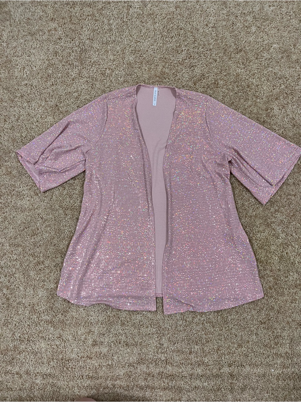 Dear Scarlett Light Pink Sparkle Kimono Cardigan Split Hem Women’s Size XL